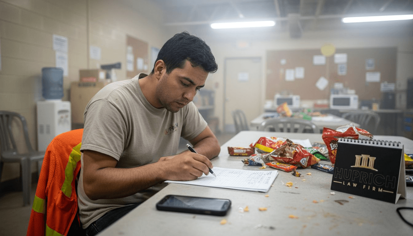 Warehouse worker checking overtime timesheet