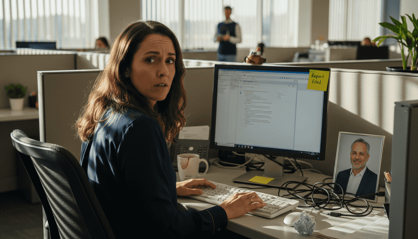 Employee nervously reports harassment in office