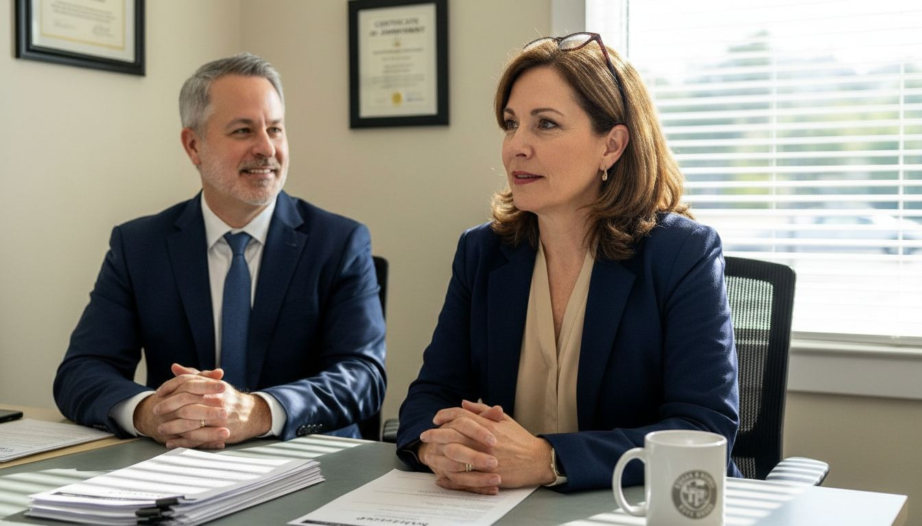 Middle aged woman interviewed in HR office