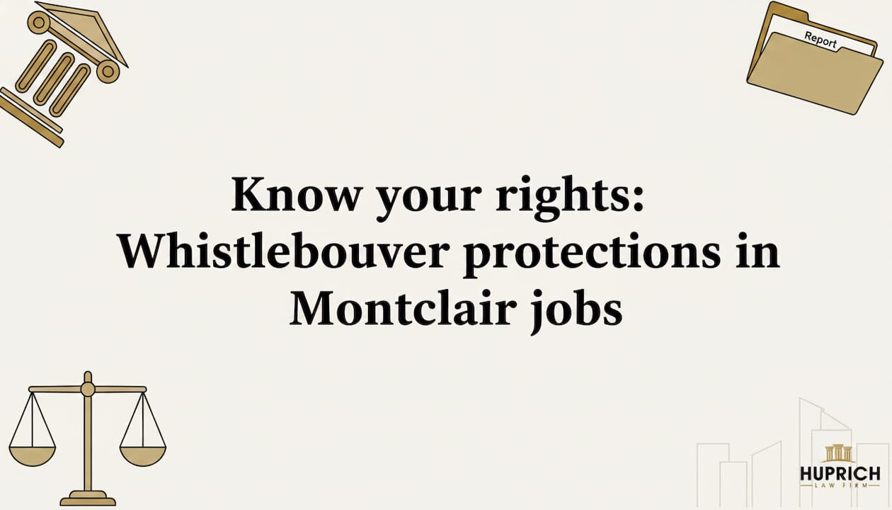 Decorative title card with justice and Montclair icons framing text