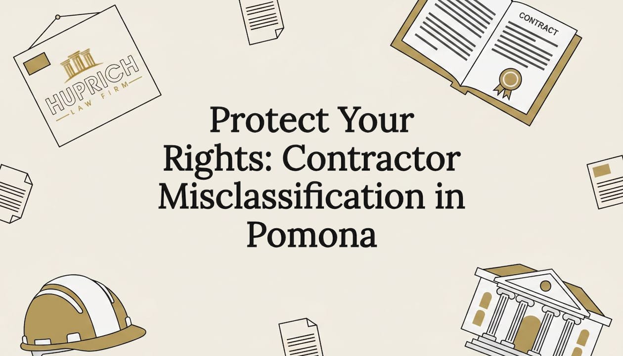 Professional title card with legal and workplace illustrations