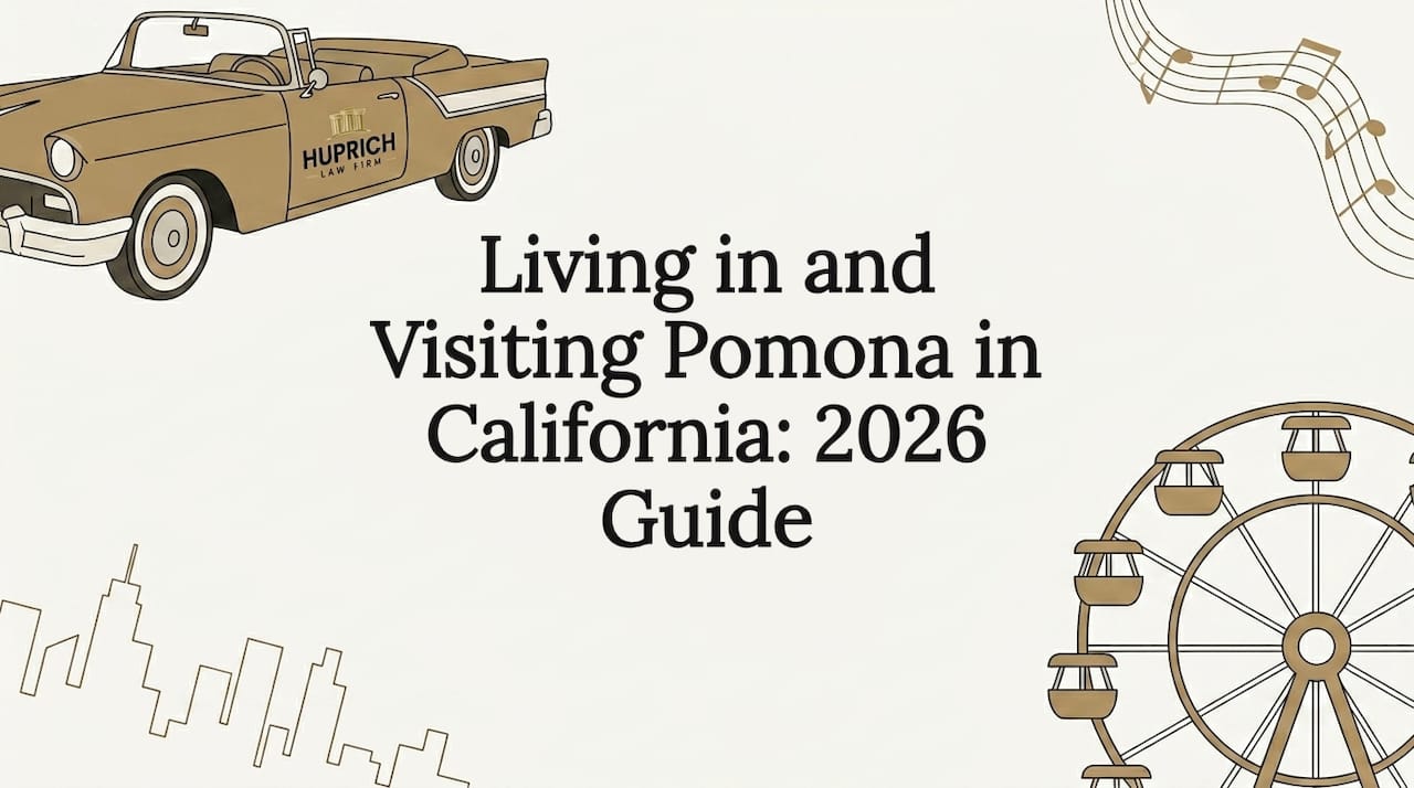 Decorative illustrated title card with Pomona California theme
