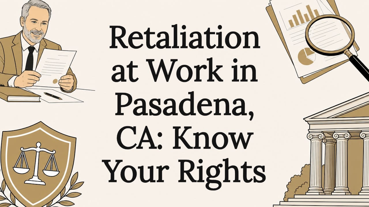 Decorative title card illustration with legal icons