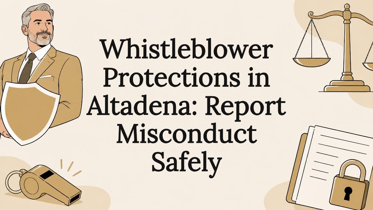 Decorative title card with legal and whistleblower icons
