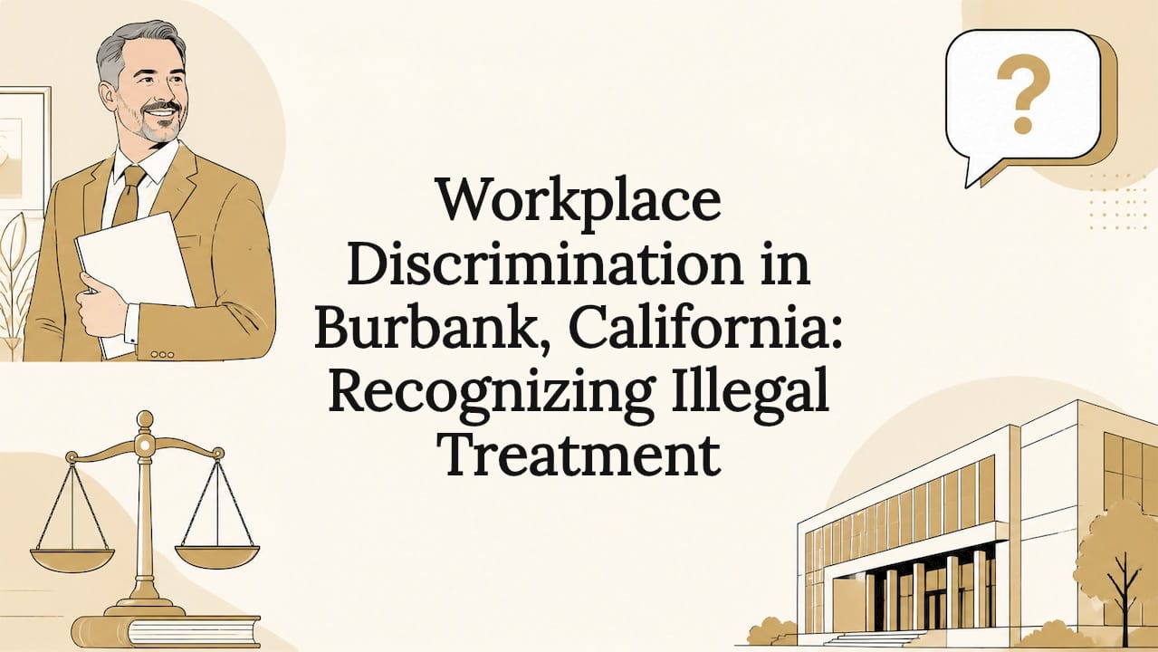 Decorative title card with legal and workplace icons