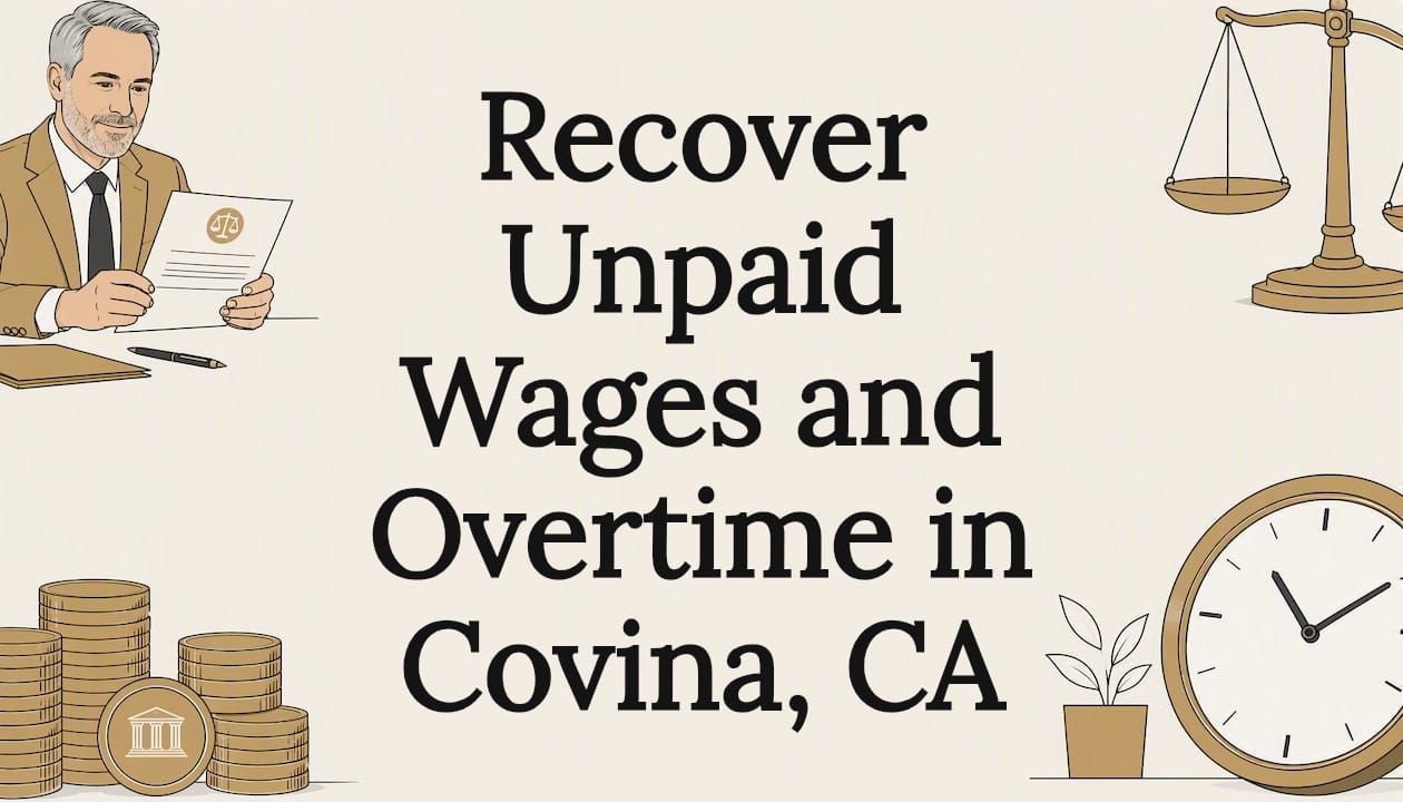 Decorative title card with wage claim illustrations